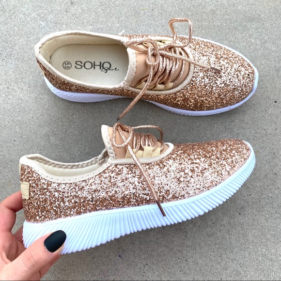 New Rose Gold Glitter Sneakers Tennis Shoes - Picture 2 of 8